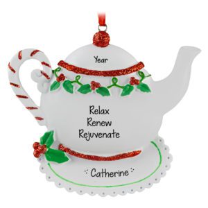 Image of Teapot With Holly, Leaves And Berries Glittered Ornament