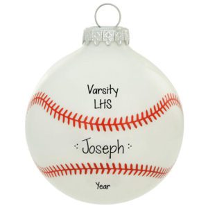 Image of Baseball Red Stitches Glass Ball Ornament