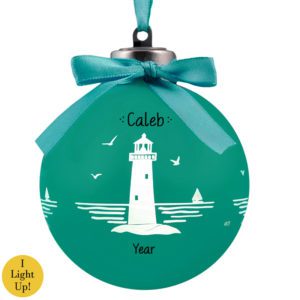 Image of Lighthouse LIGHT Up Frosted Glass Ball Ornament