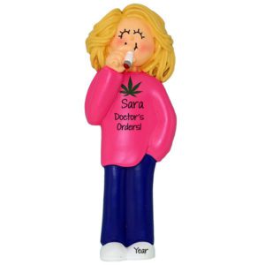 Image of FEMALE Smoking Marijuana Ornament BLONDE