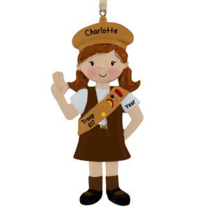 Image of Brownie Girl Giving Girl Scout Salute Ornament