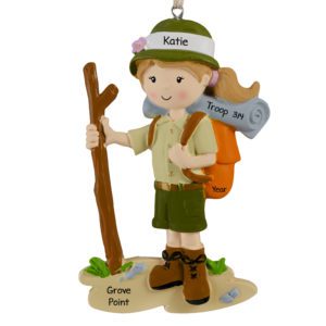 Image of Brownie/Girl Scout Hiking With Walking Stick Ornament