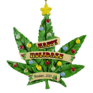 Image of Cannabis Leaf Happy Holidaze Ornament