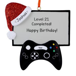 Image of Girl Video Gamer Controller Glittered Santa Cap Ornament