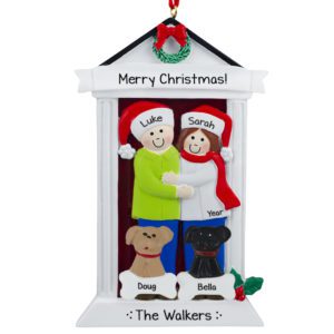 Image of Festive Door Couple With 2 Dogs Ornament