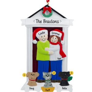Image of Festive Door Couple With 3 Pets Ornament