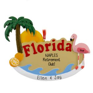 Image of Retired In Florida Palm Tree And Flamingo Ornament