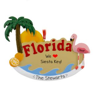 Image of Vacation To Florida Palm Tree And Flamingo Ornament