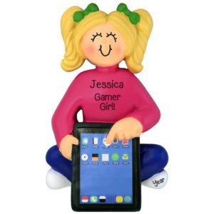 Image of GIRL Plays Video Games On iPad Ornament BLONDE
