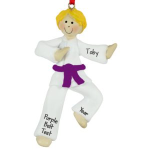 Image of Personalized Karate Boy PURPLE Belt Ornament BLONDE