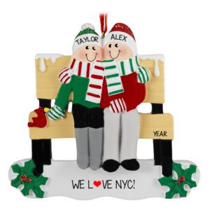 Image of Travel Souvenir Couple On Snowy Bench Ornament