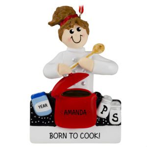 Image of Girl Loves To Cook Holding Lid Of Pot Ornament