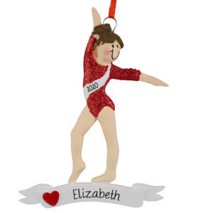 Image of Girl Gymnast Red Glittered Leotard Ornament