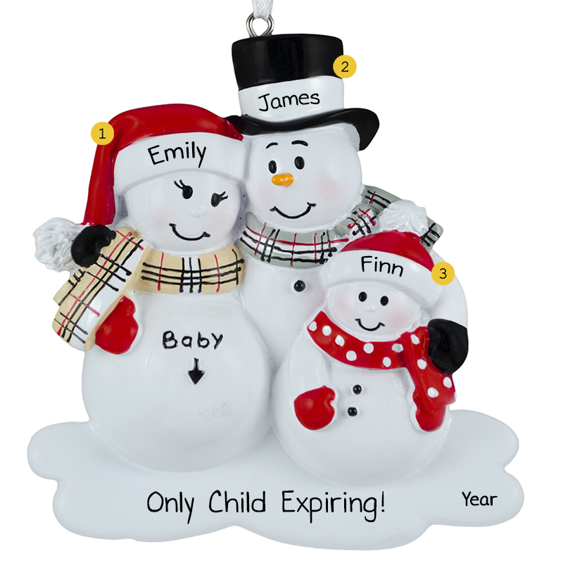 Expecting Snow Family Of 3 Only Child Expiring Ornament | Personalized ...