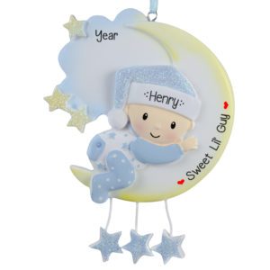 Image of Sweet Baby BOY On Moon Dangling Stars Ornament