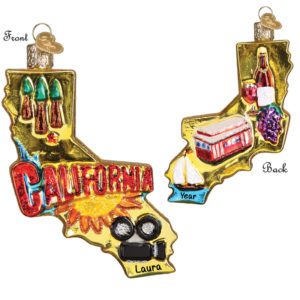 Image of Personalized State Of California Glittered Glass Dimensional Ornament