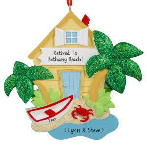 Image of Retired At Beach House With Glittered Palms Ornament