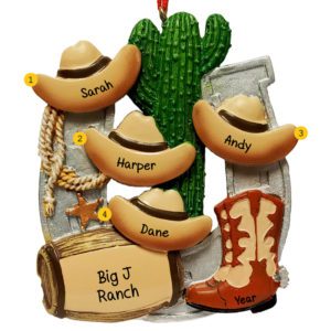 Image of Personalized Family Of 4 Western Travel Souvenir Cowboy Hats Ornament