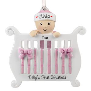 Image of Baby GIRL In Crib 1st Christmas Glittered Ornament