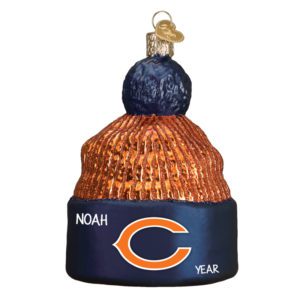 Image of Personalized Chicago Bears Beanie Glittered Glass Dimensional Ornament