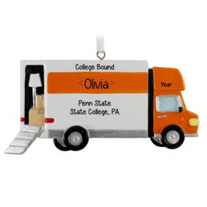Image of Off To College Orange Moving Van Ornament