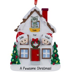Image of Couple With Cat Christmasy House Ornament