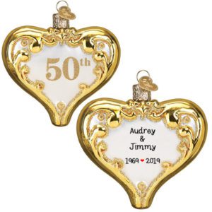 Image of Personalized 25th Silver Anniversary Glittered Glass Dimensional Heart Ornament
