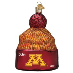 Image of University Of Minnesota Beanie 3-Dimensional Glass Personalized Ornament