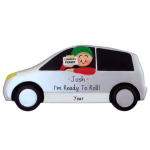Image of New Driver BOY Holding Learner's Permit In Car Ornament