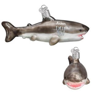 Image of Great White Shark Glittered Totally Dimensional Glass Personalized Ornament