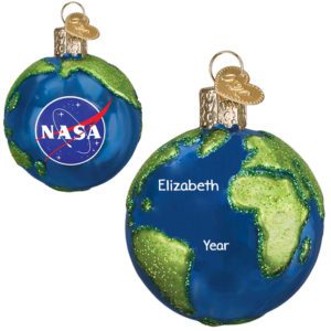 Image of NASA Earth Personalized 3-Dimensional Glittered Glass Ornament