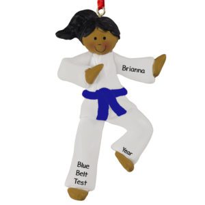 Image of African American Karate GIRL WHITE Belt Ornament