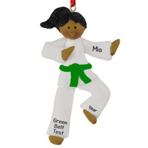Image of African American Karate GIRL WHITE Belt Ornament