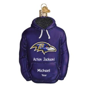Image of Baltimore Ravens Hoodie Personalized Glass 3-Dimensional Ornament