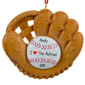 Image of I Love The Astros Personalized Baseball In Glove Ornament
