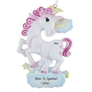 Image of Born To Sparkle Unicorn Moon And Stars Christmas Ornament
