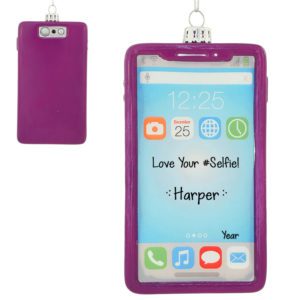 Image of Personalized Purple Smart Phone Glass #Selfie Ornament