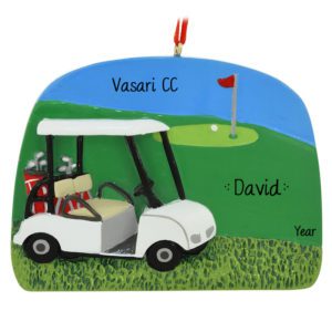 Image of Personalized Golf Cart On Course With Flag Ornament