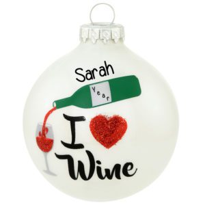 Image of Personalized I Love Wine Glittered Glass Ball Ornament