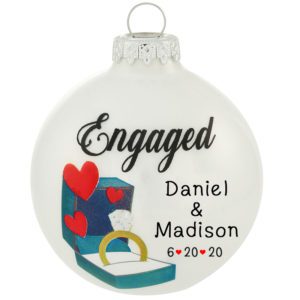 Image of Personalized Engaged Hearts And Ring Glass Ball Ornament