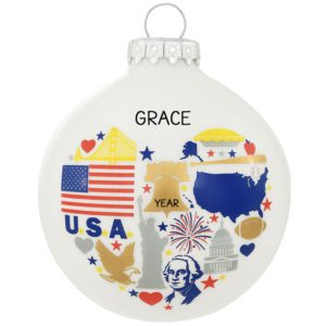 Image of Personalized USA Patriotic Glass Ornament