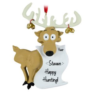 Image of Happy Hunting Reindeer With Antlers Personalized Ornament