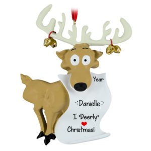 Image of Personalized Reindeer Loves Christmas Scroll Ornament