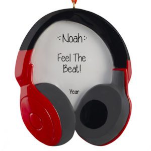 Image of Feel The Beat RED Headphones Personalized Ornament