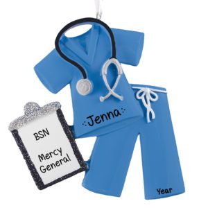 Nurse Graduate Scrubs And Clipboard Glittered Personalized Ornament