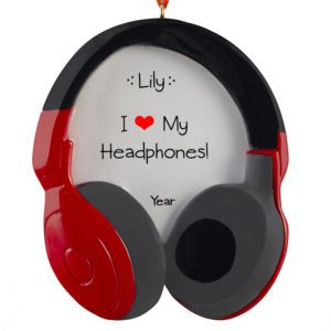Image of I Love My Headphones RED Personalized Ornament