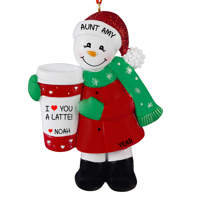 Personalized I Love My Aunt Snowman Holding Coffee Glittered Ornament ...