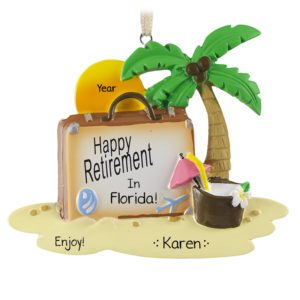 Image of Happy Retirement Palm Tree With Suitcase Personalized Ornament