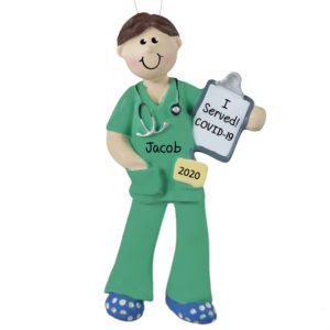 Image of Proud To Serve GREEN Scrubs Ornament MALE BROWN