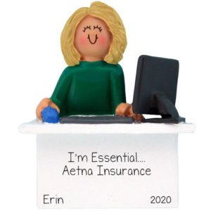 Image of Essential Employee During Coronavirus BLONDE Female At Desk Ornament